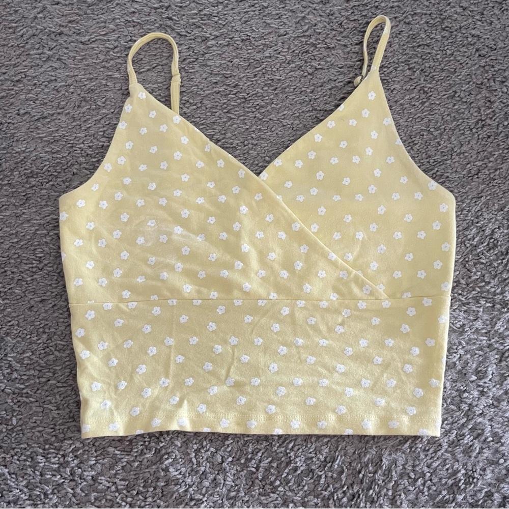 Hollister XS Yellow Tank Top with Flowers